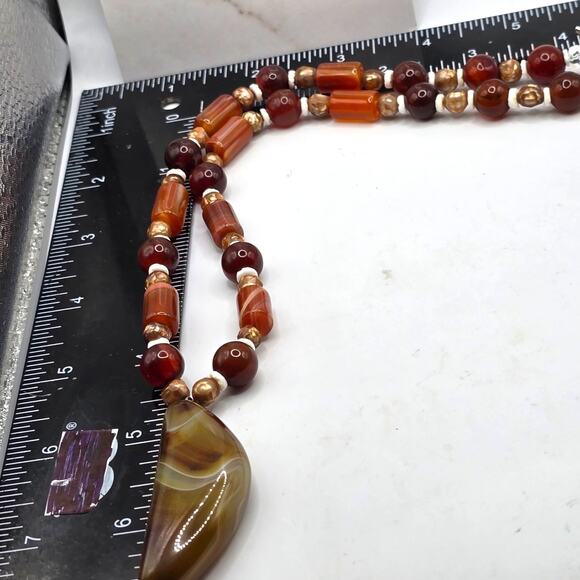 Necklace Artisan Agate Carnelian Stone Pendant Earthy Beads 16" SKU2356 - Picture 4 of 6